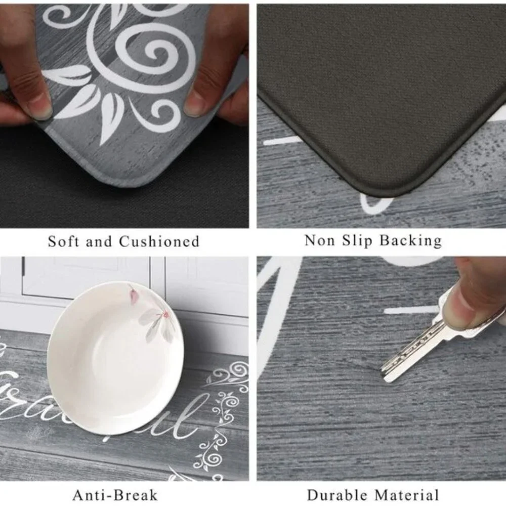 New Set of 2 Non Slip Cushioned Kitchen Mats, Waterproof Farmhouse Kitchen Rugs